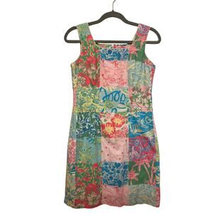 Lilly Pulitzer Cottagecore Coastal Y2K 2000 Patchwork Preppy Mini Dress Size8